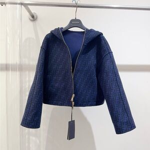 Authentic Fendi Navy Bomber Jacket with Hood